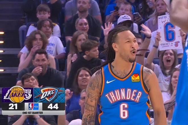 雷霆首节轰44分碾压湖人 东契奇低迷难救主